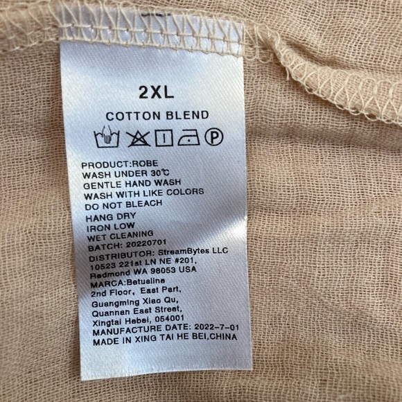 NWT BETUSLINE beige Crossover cotton blend woman’s robe size 2 XL - Picture 9 of 13